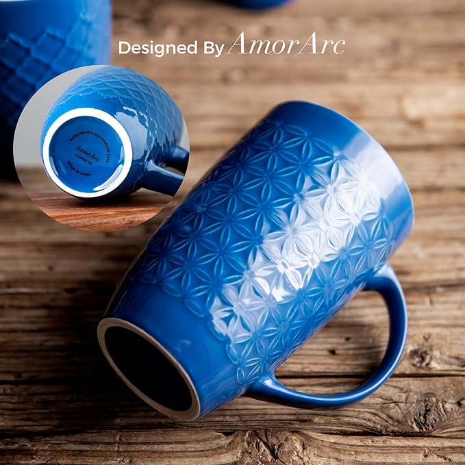 AmorArc Large Coffee Mugs Set of 6, 20oz Ceramic Tall Coffee Mugs Set with Textured Geometric Patterns for Latte/Tea/Beer/Hot Cocoa, Dishwasher & Microwave Safe, Multi - Image 4