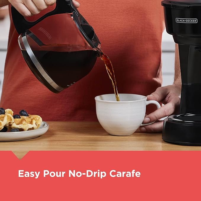 BLACK+DECKER 12-Cup Coffee Maker with Easy On/Off Switch, Easy Pour, Non-Drip Carafe with Removable Filter Basket, Vortex Technology, Black - Image 5