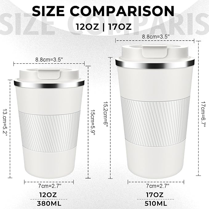 Insulated Coffee Tumbler 17 oz, Stainless Steel Coffee Mug with Lids, Travel Coffee Mug Leak Proof, Double Wall Vacuum Insulated Reusable Iced Coffee Cup, Keep Drinks Hot and Cold (White, 17 Ounces) - Image 2