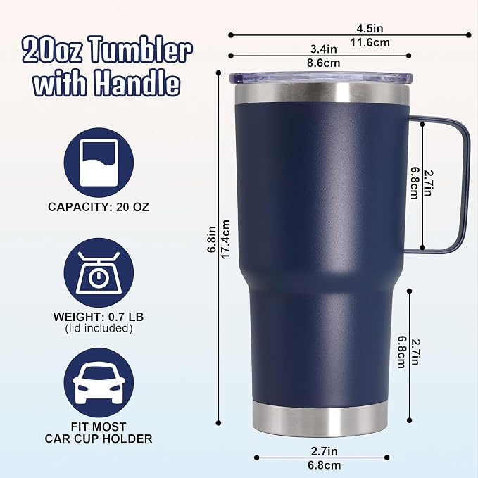 20 oz Tumbler with Handle and Lid Insulated Travel Coffee Mug Navy 6P | Stainless Steel Tumbler, coffee tumbler with handle,Spill Proof Double Wall Vacuum Tumbler Cup Keep Drink Hot & Cold - Image 6