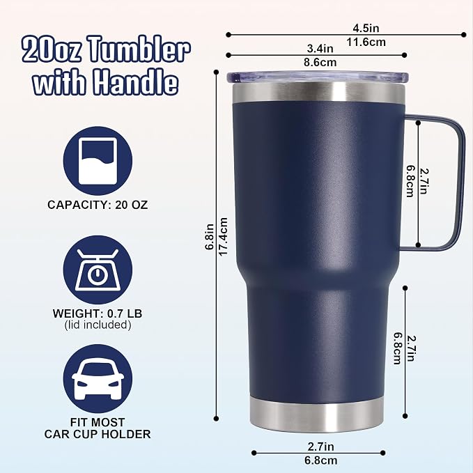 20 oz Tumbler with Handle and Lid Insulated Travel Coffee Mug Navy 1P | Stainless Steel Tumbler, coffee tumbler with handle,Spill Proof Double Wall Vacuum Tumbler Cup Keep Drink Hot & Cold - Image 6