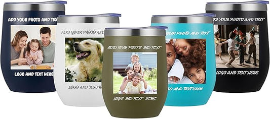12 Pack Personalized Wine Tumbler,12oz Custom Stainless Steel Coffee Mug,Tumblers with Lids,Customizable with Picture and Names Engraving,Suitable for Woman,Men,Families and Travel
