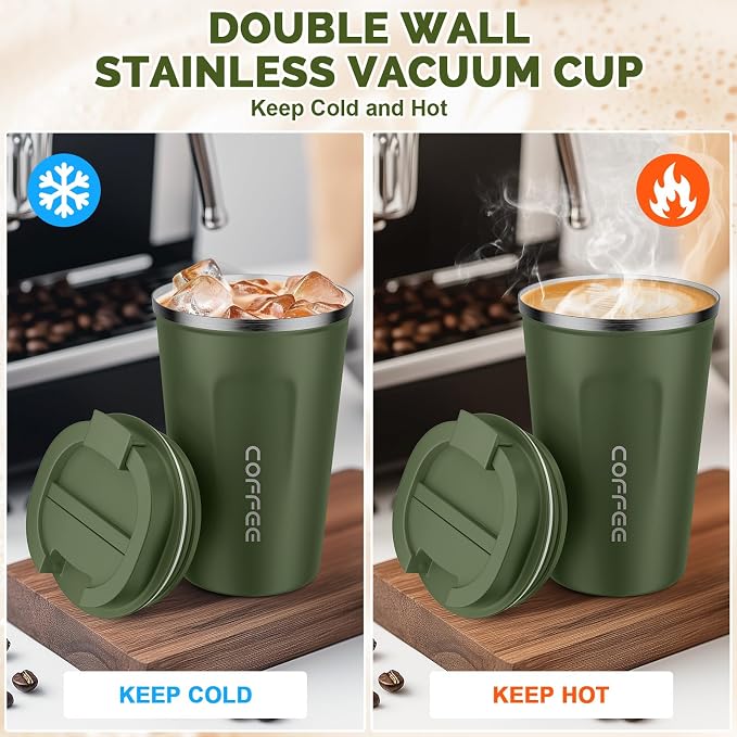 CS COSDDI 12 oz Stainless Steel Vacuum Insulated Tumbler - Coffee Travel Mug Spill Proof with Lid - coffee Cup for Keep Hot/Ice Coffee,Tea and Beer (Green) - Image 3