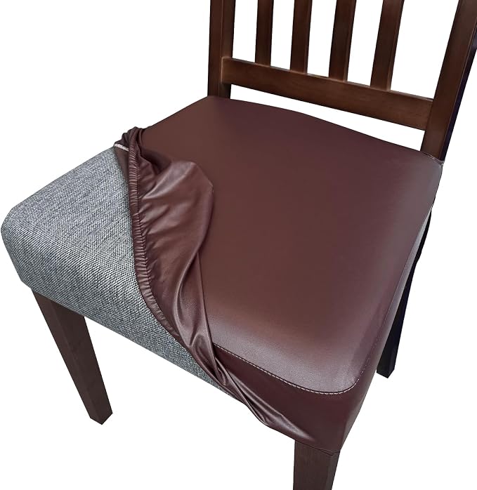 Waterproof Pu Leather Seat Covers for Dining Room Chairs Set of 6,Soft Chairs Seat Slipcovers,Dining Chair Cover Removable Washable Chair Protector Cover Stretch Kitchen Chair Covers by Oloepfo