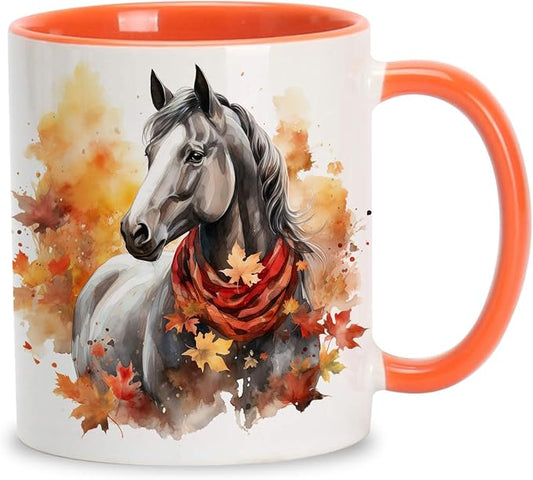 Hyturtle Fall Horse Coffee Mug Gifts For Horse Lovers on Thanksgiving | Autumn Decor, Horse Gift For Women, Durable 11oz ceramic mug, Vivid double-sided fade-resistant print, Comfort grip handle by Hyturtle