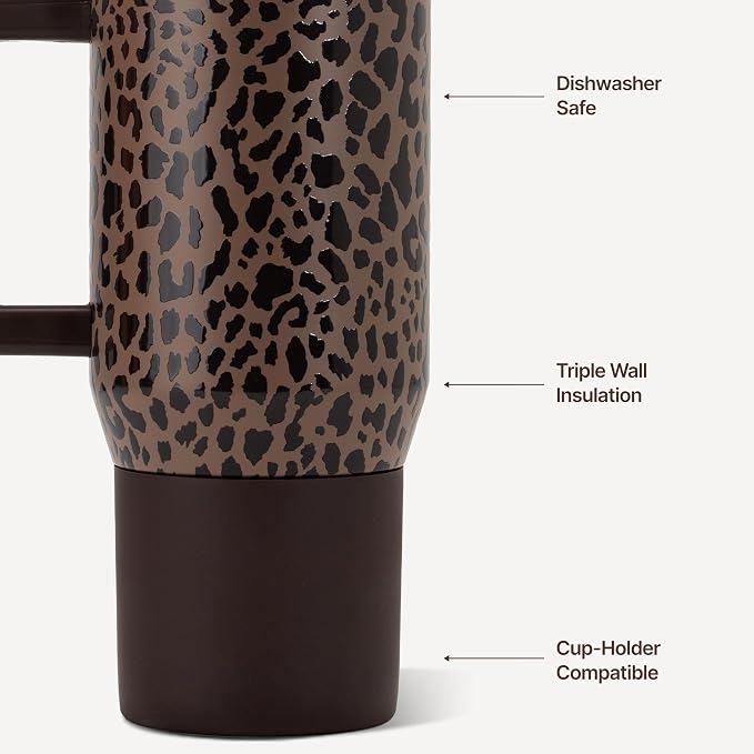 HydroJug Coffee Traveler 20oz Ceramic-Lined Mug with Handle, Brown Leopard - Image 3