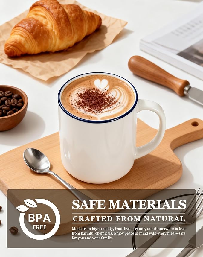 OTAGO Coffee Mugs for 4, 12 oz Mug Set, Dringking Cup with Handle for Coffee, Tea, Cocoa, Blue Rim - Image 4