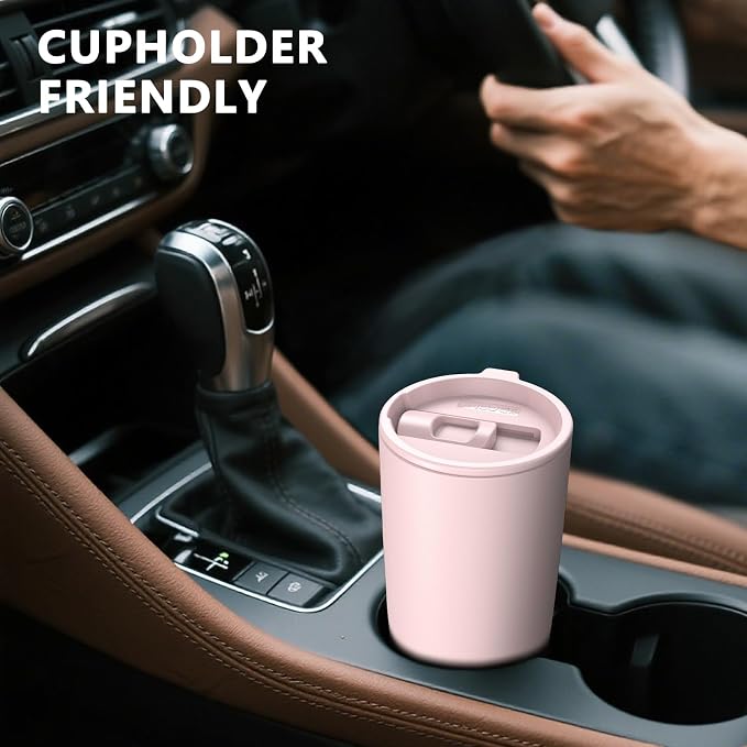 TILUCK 20 oz Insulated Coffee Tumbler with BPA-Free Lid | Travel Coffee Mug, Dishwasher Safe, Cup Holder Friendly, Double-Wall Vacuum Insulation for Hot & Cold Drinks, Matte LightPink - Image 4