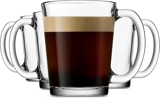 Godinger Coffee Mugs, Italian Made Glass Coffee Mug, Hot Beverage Tea Cups, Glass Cups, Drinking Glasses - 10oz., Set of 4 by Godinger