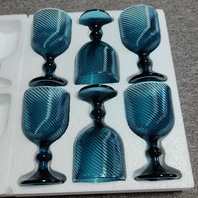 Taganov Blue Water Goblets Glassware Vintage Wine Glasses set of 6 Stem Glasses Drinking Stemware 12 Ounces for Wedding Party Bar Twill pattern 350 ml - Image 2