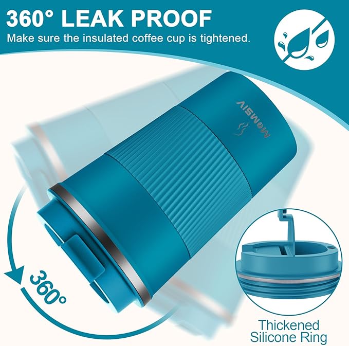 MOMSIV 12oz Travel Mug, Insulated Coffee Cup with Leakproof Lid, Travel Coffee Mug Vacuum Stainless Steel Double Walled Reusable Coffee Cup for Hot Coffee, Iced Coffee & Cold Drinks | 6-Hour Heat Retention, 360°Leak proof, Vacuum Stainless Steel Double... - Image 5
