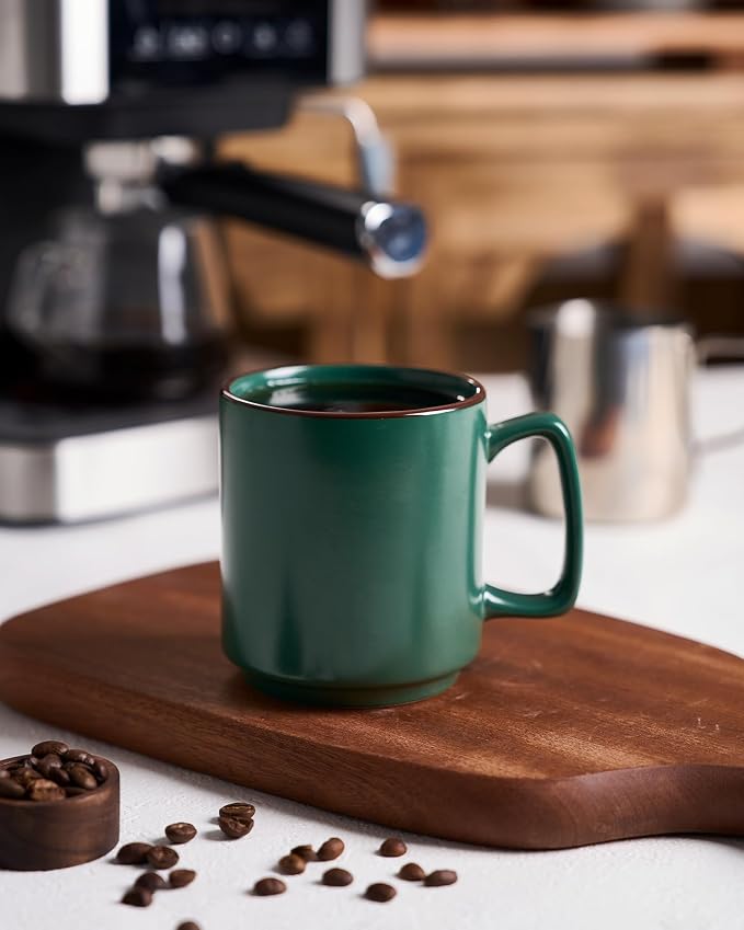 famiware Coffee Mugs Set of 4, Nebula 14oz Coffee Mugs, Ceramic Cup Set with Handle for Latte, Tea, Milk, Cappuccino, Cocoa, Dark Green - Image 2
