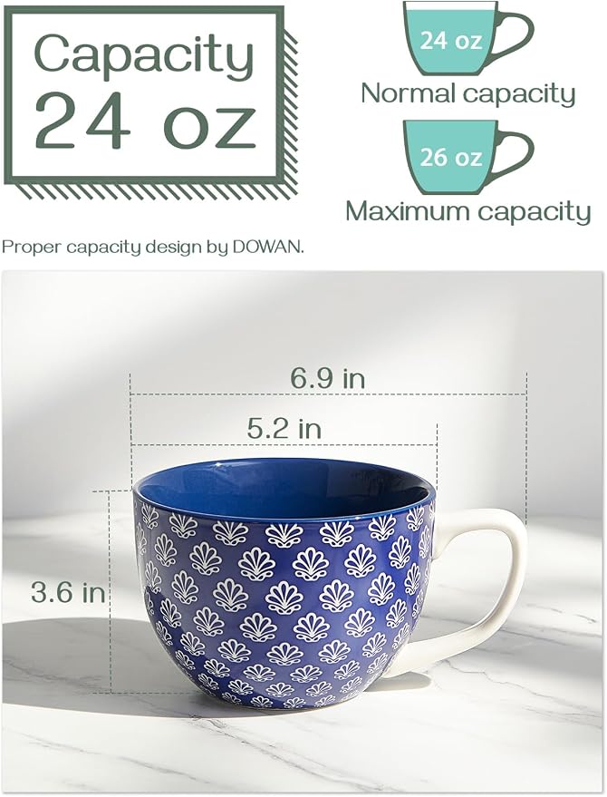 DOWAN Coffee Mugs Set of 4, 24 oz Large Coffee Mugs, Jumbo Soup Mugs With Handles, Ceramic Coffee Cups for Coffee Cereal Latte for Men Women, Housewarming Wedding Gift, Vintage Blue - Image 2