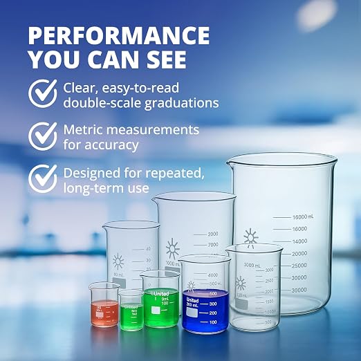 United Scientific™(20000mL) 20 Liter Glass Beaker - Low Form Griffin, 3.3 Borosilicate Glass Beaker, Double Scale Graduated Chemistry Glassware, Pour Spout, Autoclavable Laboratory Glassware, 1 Each - Image 6