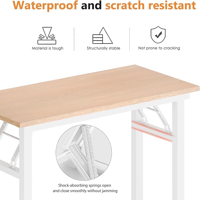 DlandHome 31.5 Inch Small Folding Computer Desk for Home Office, Pink Oak | Foldable Writing Table for Small Spaces Bedroom, No Assembly Required, Wood Top Metal Frame, Collapsible Compact Easy Storage - Image 5