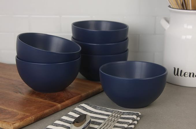 10 Strawberry Street Wazee Matte 5.5"/16oz Cereal Bowl, Set of 6, Midnight Blue - Image 3
