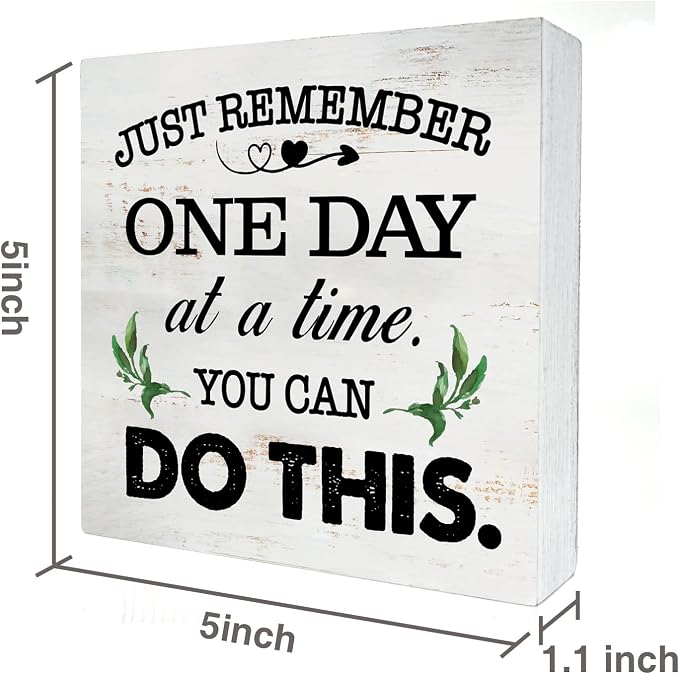 Just Remember One Day at a Time Wood Box Sign Home Decor Rustic Inspirational You Can Do It Wooden Box Sign Block Plaque for Wall Tabletop Desk Home Office Decoration 5" x 5" - Image 2