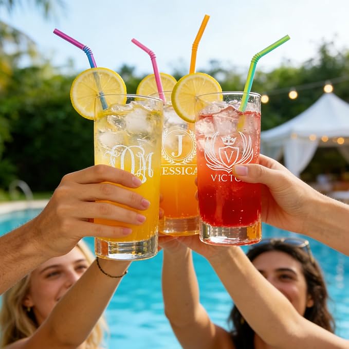 Personalized Highball Glass, Custom Engraved Monogrammed Tall Cocktail Cup | 14oz Collins Glass & Bar Glassware for Birthday & Housewarming, Dishwasher Safe Drinking Glass for Mojito, Iced Tea - Image 6