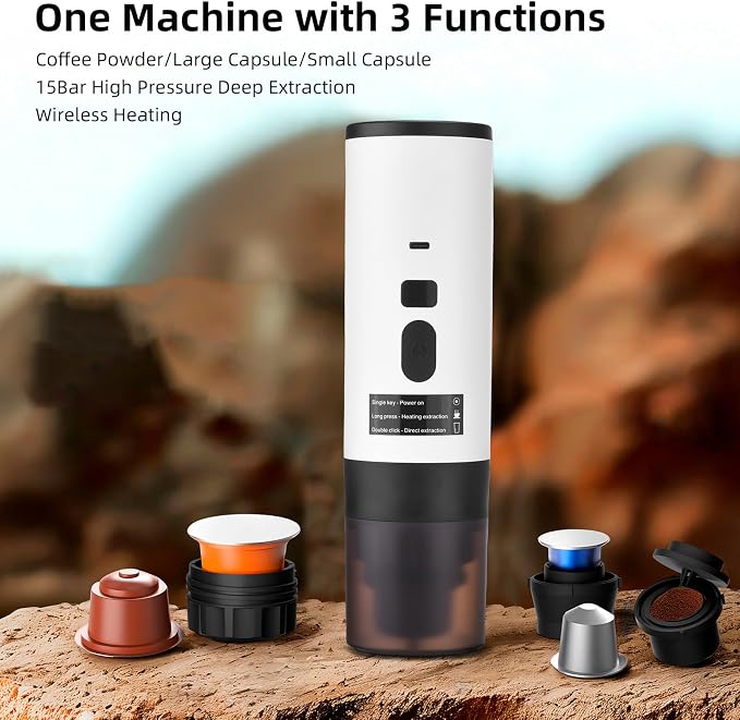 Portable Electric Espresso Machine, 3 in 1 Electric Coffee Maker Travel Coffee Maker for Camping Car Coffee Maker Small Coffee Maker Espresso Maker for RV Hiking Office Travel Car - Image 2