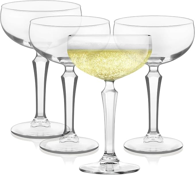 Libbey Capone Coupe Cocktail Glasses, Vintage Style, Diamond Cut Coupe Martini Glasses Set of 4, Traditional Cocktail Glass Set, Champagne Glasses by Libbey
