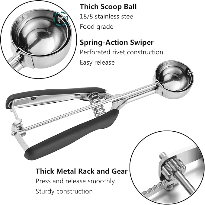 Cookie Scoop Set, Cookie Scoops for Baking Set of 3, Cookie Dough Scoop, 1 Tablespoon/ 2 Tablespoon/ 3 Tablespoon, Black Handle, For Cookie, Cupcake, Muffin, Ice Cream,Truffles