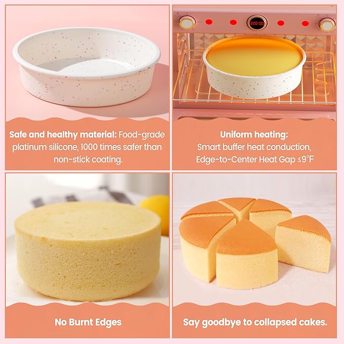 SJ 6 Inch Silicone Round Cake Pan with Metal Reinforced Frame Set of 3, Nonstick Silicone Cake Mold for Baking Suitable for Making Layers, Cheese & Chocolate Cakes