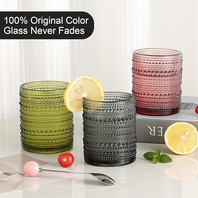 KMIGRUAN Colored Hobnail Drinking Glasses Set of 6,12oz Vintage Kitchen Glassware,Embossed Beaded Glass Cups,Water Tumbler for Cocktail,Juice and Various Mixed Drinks - Image 5