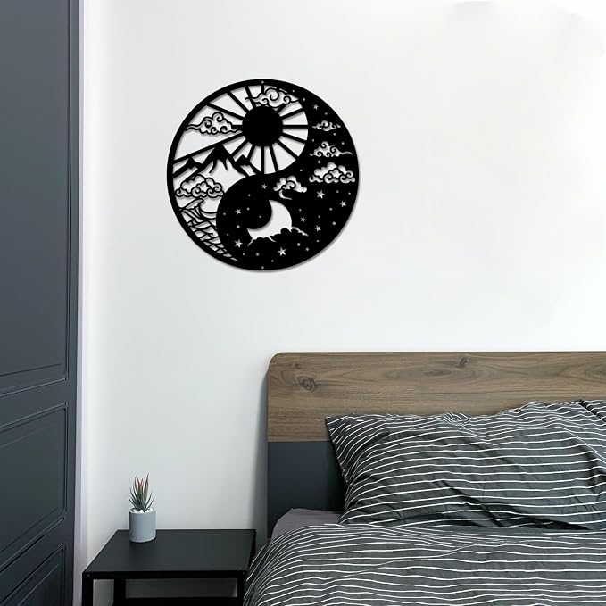 INFUNLY Yin Yang Wall Art Decor 11.8x11.8 Inches Moon Sun and Stars Wall Art with Mountain and Lake Cloud Tai Chi Chakra Wall Decor Wall Sculpture for Yoga Meditation Zen Room Bedroom Decoration - Image 7