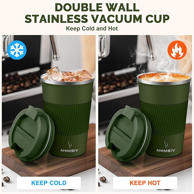 MOMSIV 12oz Travel Coffee Mug, Insulated Coffee Cup with Leak Proof Lid | 6-Hour Heat Retention, 360°Leak proof, Vacuum Stainless Steel Double Walled, BPA-free, Reusable And To Go Coffee Mug - Image 3