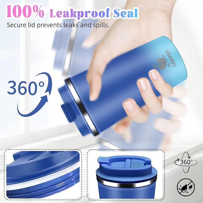 17oz Insulated Travel Coffee Mug with Flip Lid – Leakproof Stainless Steel Insulated Coffee Tumblers, Reusable Coffee Cup for Hot & Cold Drinks, Perfect for Camping & On-the-Go - Image 6
