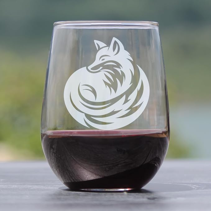 Graceful Fox Engraved 17oz Stemless Wine Glass | Woodland Animal Etched Glassware for Nature Lovers - Image 2