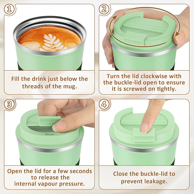 KETIEE 12oz Travel Mug, Insulated Coffee Cup with Leakproof Lid, Travel Coffee Mug Vacuum Stainless Steel Double Walled Reusable Tumbler for Hot and Cold Drinks (Green) - Image 9