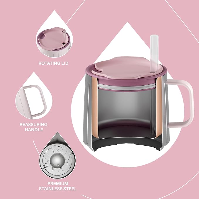 Ideus 14 oz Insulated Coffee Mug with Handle and Lid, Double Wall Stainless Steel Vacuum Thermal Coffee Mug, Travel Coffee Cup for Home and Office, Light Pink - Image 3