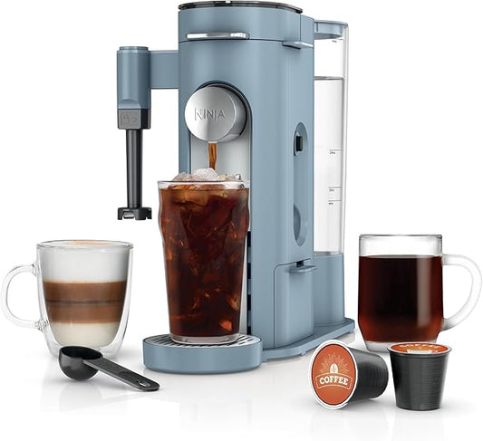 Ninja Pod & Grounds XL Coffee Maker, K-Cup Compatible, Denim Blue, PB055ABL | Brews Grounds, Compact Design, Built-In Milk Frother, 68-oz. Reservoir, 6oz. Cup-24oz. Mug Sizes by Unknown
