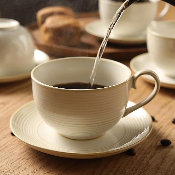 12Oz Coffee Cups with Saucers, Ceramic Espresso Cup Set of 4, Cappuccino Cups Set, Tea Mugs and Saucer, Microwave Dishwasher Safe Drinkware for Home, Cafe, Housewarming Gifts - Image 6