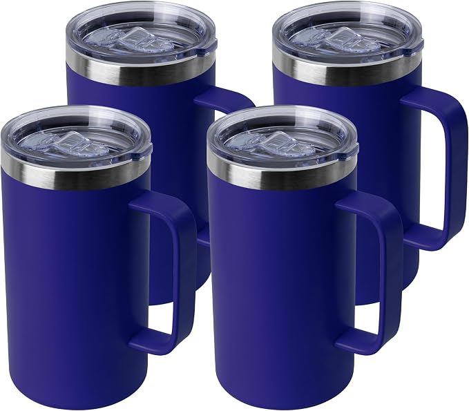 DOMICARE 24oz Mug with Handle and Lid, Stainless Steel Coffee Mug, Travel Mug with Handle, Double Wall Vacuum Coffee Tumbler, Reusable Insulated Cup, Dark Blue, Pack 4 by VisittheDOMICARE
