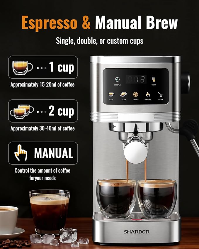 SHARDOR Espresso Machine 20 Bar, Professional Espresso Machine with Milk Frother and Touchscreen, Expresso Coffee Machines with Adjustable Temperature,for Cappuccino, Latte, Stainless Steel, Silver - Image 6