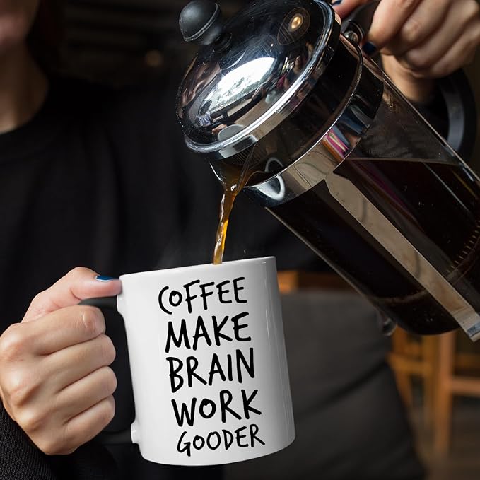 Veracco Coffee Make Brain Work Gooder Mug Funny Coffee Lover Gift Humorous Idea Family Friends Birthday Presents Sarcastic Office Berserk Tea Cup Caffeine Addict Brain Booster Gooder Vibes - Image 4