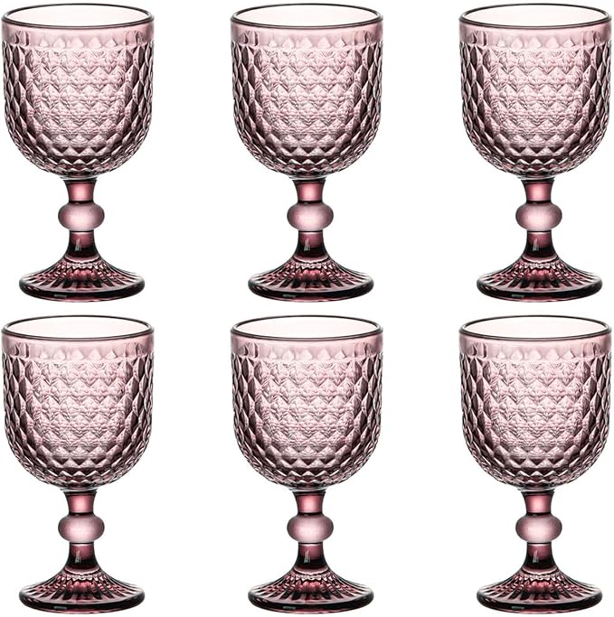 Taganov Purple Glass Goblet Colored Wine Cups Water Vintage Glassware set of 6 Pink Stemware 13.5 oz for Wedding Party Bar Housewarming Gift by Taganov