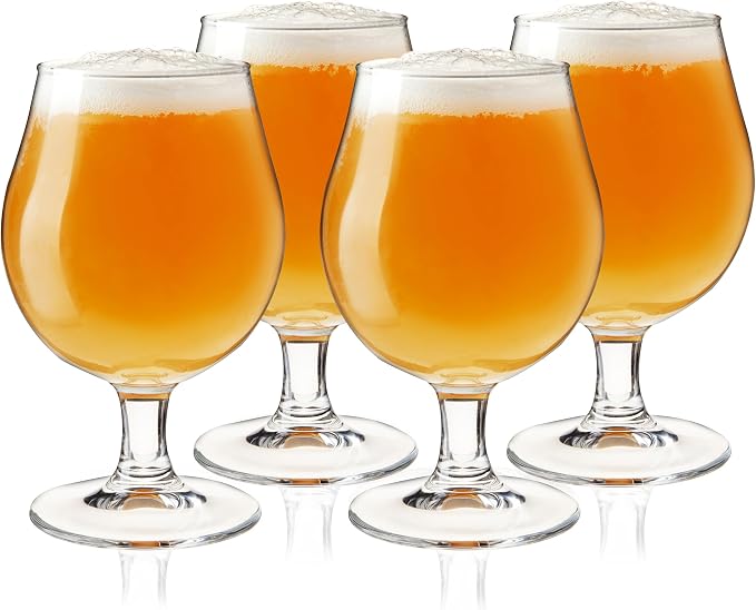 True Classic Tulip Beer Glasses, Sparkling Clear Drinking Glasses for Belgian Ales, Sours, IPA Beers, Cocktails, Gifts for Men, Game Night, Happy Hour, Home Bar, Elegant Glassware, 15 oz, Set of 4 by True