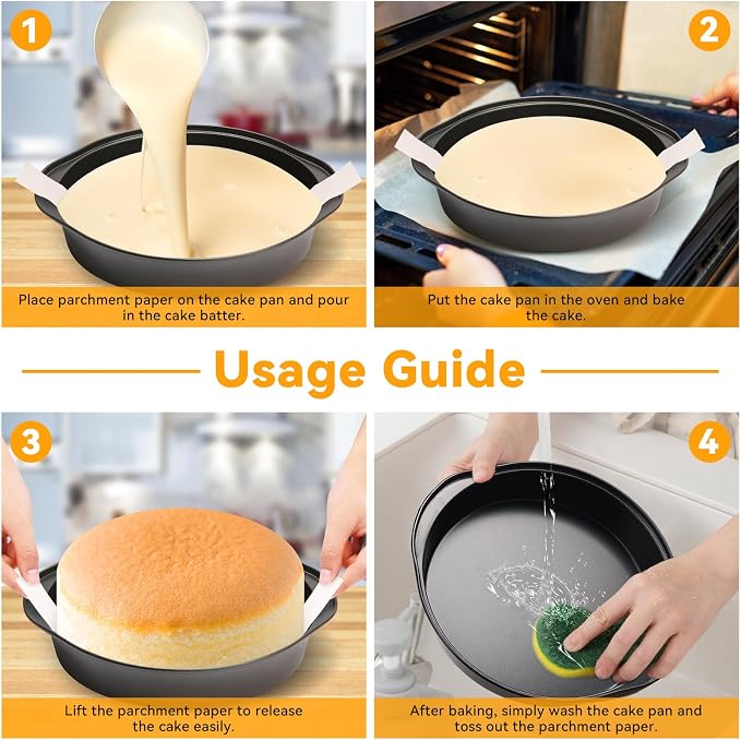 6 Inch Cake Pan - 3PCS Nonstick Round Cake Pans with 100 PCS Parchment Paper, Carbon Steel Smash Cake Baking Pans with Handle, Dishwasher Safe - Image 5