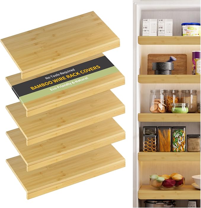 Wire Shelf Covers, Bamboo Wire Rack Covers for Pantry, Closet，Kitchen (5pcs, 32" W x 16" D, Natural) by ClimbHope