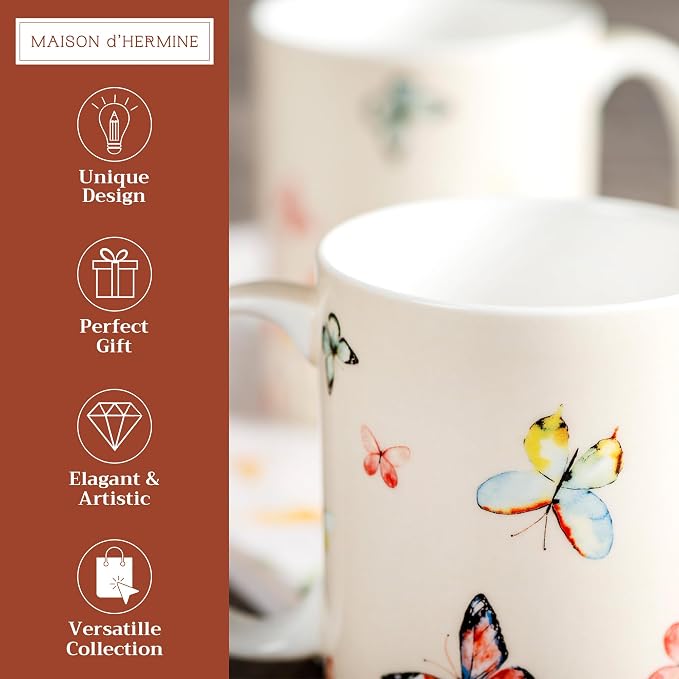 Maison d' Hermine Coffee Mug with Handles Tea Cups (15 Ounce, Pack of 2) | Fine Bone China Coffee Mugs for Hot Beverages Cappuccino Latte Home Restaurant Hotel Spring Summer -Botanical Fresh - Image 2