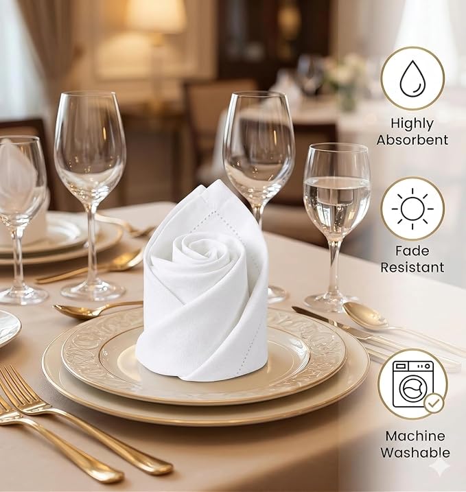 Urban Villa Cloth Napkins White Dinner 100% Cotton 18x18 Inches (Set of 6) - Image 8