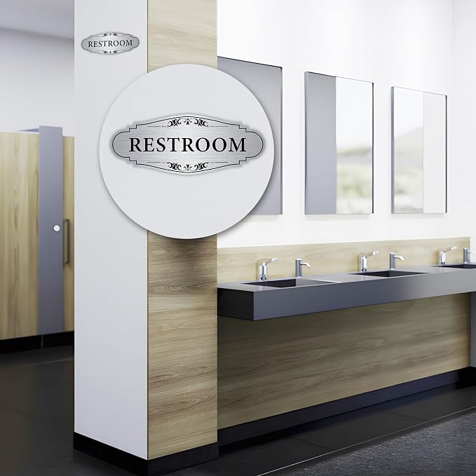 Restroom Sign Sticker for Business & Home, Self-Adhesive Brushed Silver Elegant Bathroom Signs for Door, Durable & Waterproof Unisex Restroom Signage for House Toilet, Office, Store, Shop - Image 6