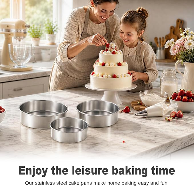 Leonyo 4-6-8 Inch Round Cake Pans Set of 3, Molds Tin for Baking, 2In Deep | Bake a multi-layer cake — perfect for celebrating weddings, birthdays, housewarmings, and graduations - Image 6