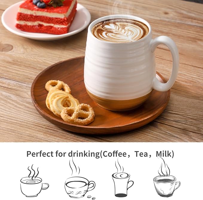 HASENSE Ceramic Couple Coffee Mug Gift Set, 20oz Mugs Set of 2 with Glaze Coasters & Gold Spoons |Unique Engagement, Bridal Shower, Wedding & Housewarming Gift for Newly Engaged, Bride and Groom White - Image 5
