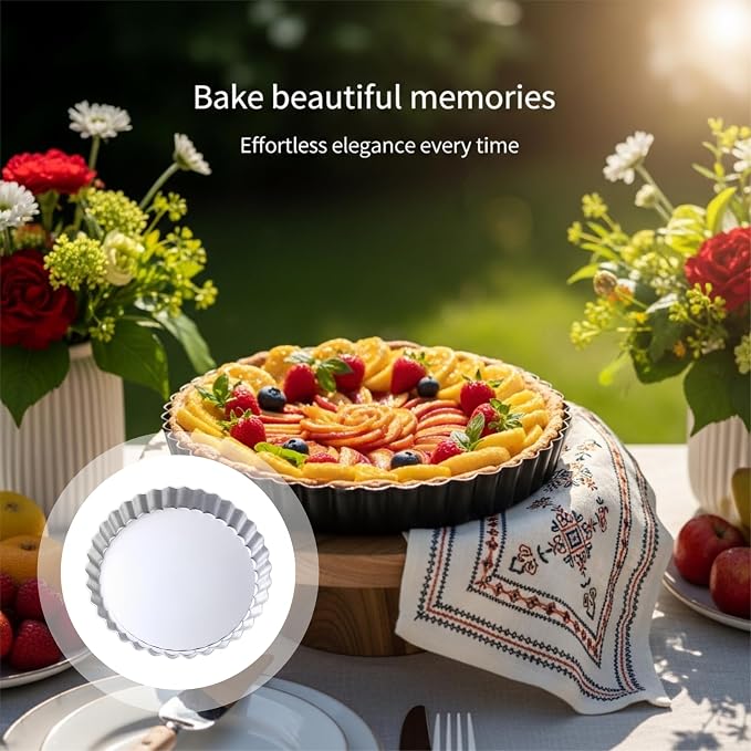 Tart Pan with Removable Bottom, 10 Inch Aluminum Alloy Quiche Baking Pan, 9.3 in Top Diameter, 1 in Depth, Silver Pie Pan with Fluted Edge, Easy to Clean, for Tarts and Quiches - Image 5