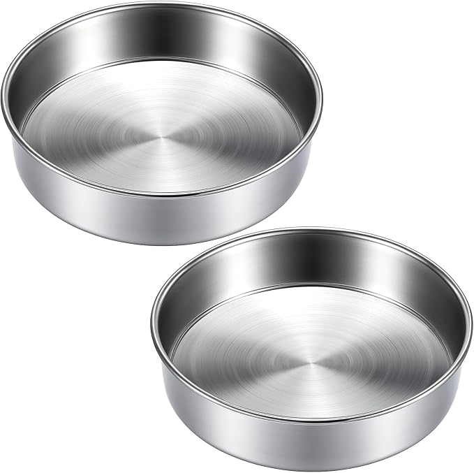 8 inch Cake Pans, Round Baking Layer Cake Pan Set of 2, Stainless Steel Mirror Finish & Dishwasher Safe for Birthday, Party, Wedding by BAKEWAY