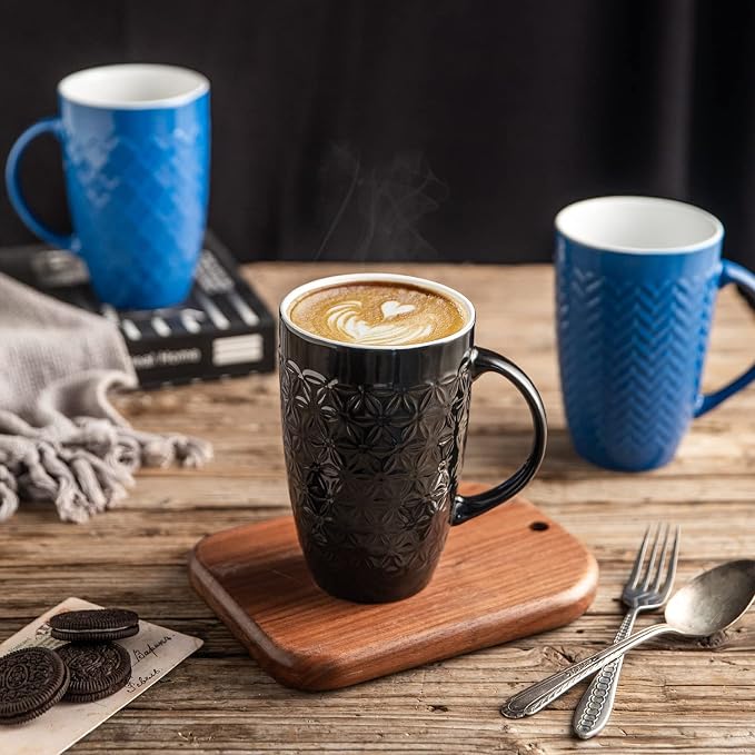 AmorArc Large Coffee Mugs Set of 6, 20oz Ceramic Tall Coffee Mugs Set with Textured Geometric Patterns for Latte/Tea/Beer/Hot Cocoa, Dishwasher & Microwave Safe, Multi - Image 5